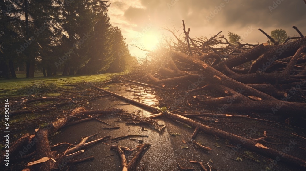 After the bad weather, a fallen tree blocked the road in the village. Generative AI After the bad weather, a fallen tree blocked the road in the village. Generative AI