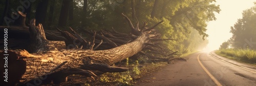 After the bad weather, a fallen tree blocked the road in the village. Generative AI