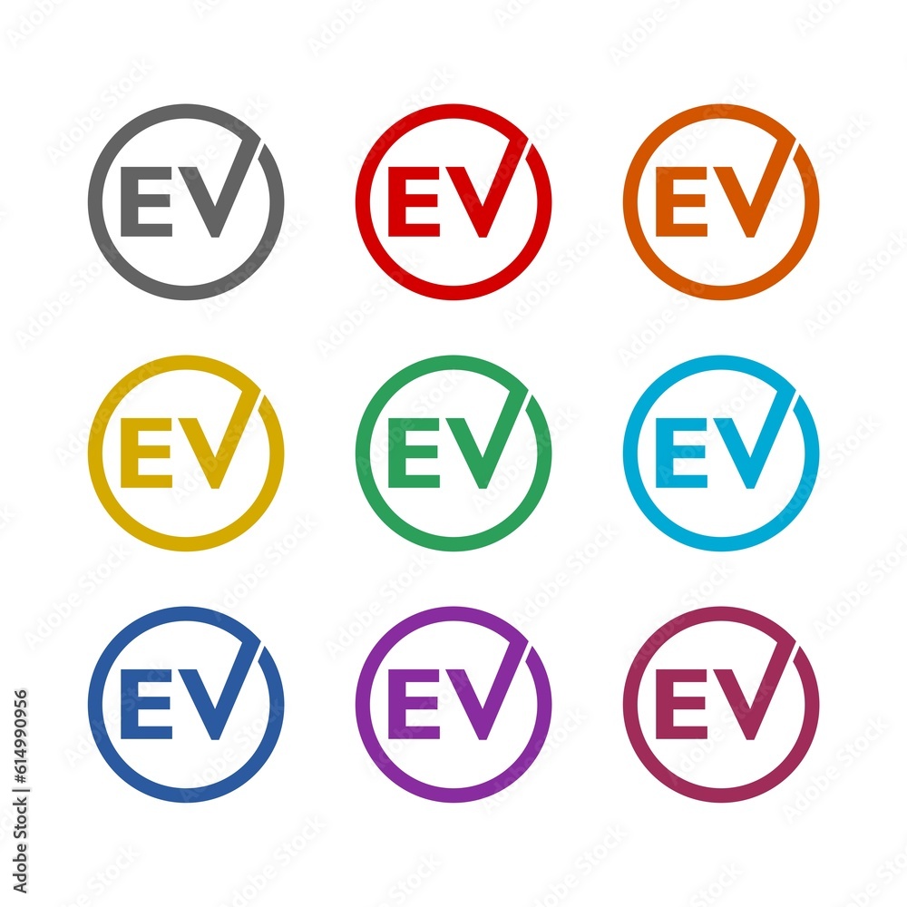 EV logo icon isolated on white background. Set icons colorful