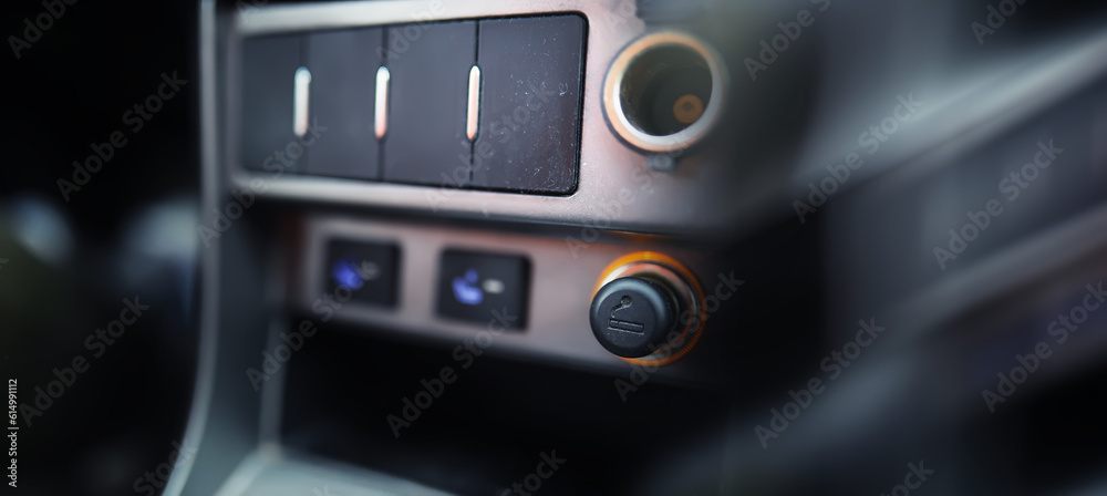 The process of choosing climate control in the car. Various controls in auto switches. Modern car interior The process of choosing climate control in the car. Various controls in auto switches. Modern car interior