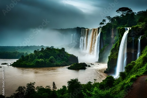 waterfall in the forest wallpaper background generated by AI © ALLAH LOVE