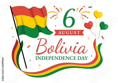 Bolivia Independence Day Vector Illustration on 6 August with festival National Holiday in Flat Cartoon Hand Drawn Landing Page Background Templates
