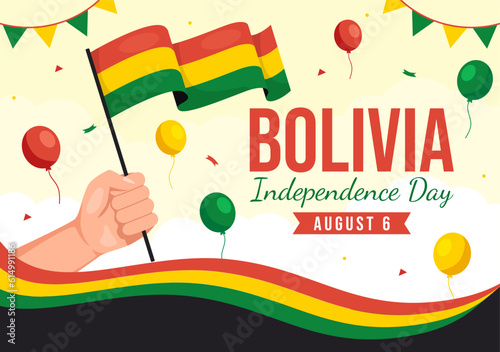 Bolivia Independence Day Vector Illustration on 6 August with festival National Holiday in Flat Cartoon Hand Drawn Landing Page Background Templates