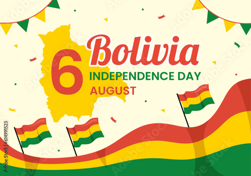 Bolivia Independence Day Vector Illustration on 6 August with festival National Holiday in Flat Cartoon Hand Drawn Landing Page Background Templates
