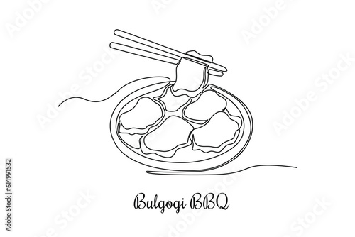 Continuous one line drawing Korean cuisine concept. Single line draw design vector graphic illustration.