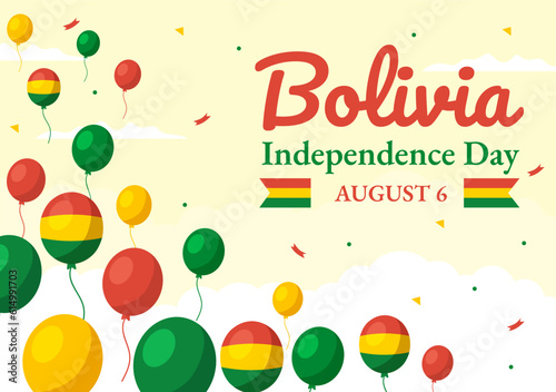Bolivia Independence Day Vector Illustration on 6 August with festival National Holiday in Flat Cartoon Hand Drawn Landing Page Background Templates