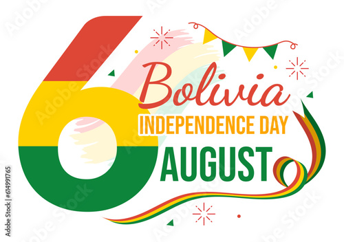 Bolivia Independence Day Vector Illustration on 6 August with festival National Holiday in Flat Cartoon Hand Drawn Landing Page Background Templates