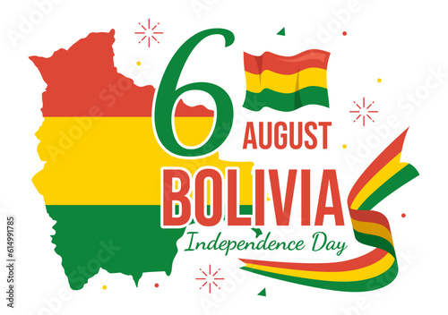 Bolivia Independence Day Vector Illustration on 6 August with festival National Holiday in Flat Cartoon Hand Drawn Landing Page Background Templates