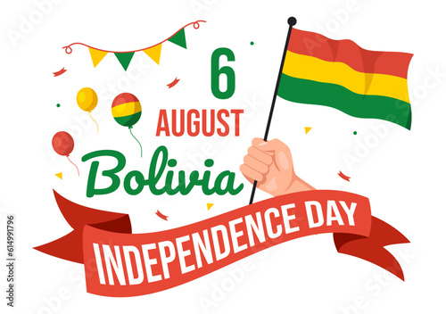 Bolivia Independence Day Vector Illustration on 6 August with festival National Holiday in Flat Cartoon Hand Drawn Landing Page Background Templates