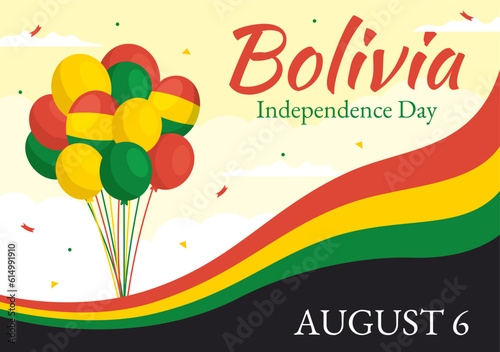 Bolivia Independence Day Vector Illustration on 6 August with festival National Holiday in Flat Cartoon Hand Drawn Landing Page Background Templates