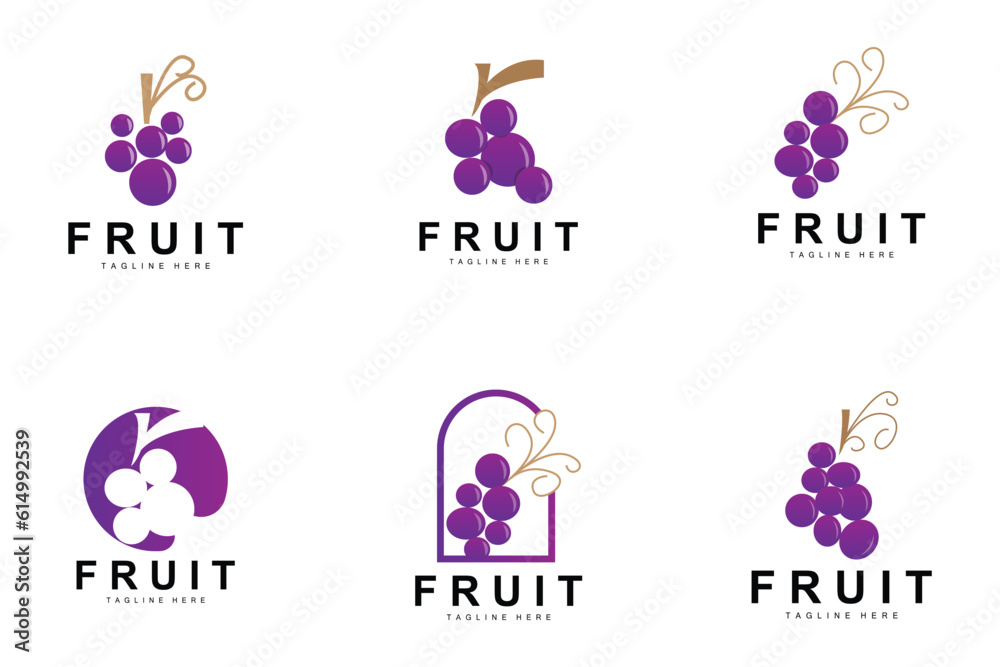 Grape Logo, Farm Fruit Vector, Fresh Purple Fruit Design, Grape Product Icon, Fruit Shop Grape Logo, Farm Fruit Vector, Fresh Purple Fruit Design, Grape Product Icon, Fruit Shop