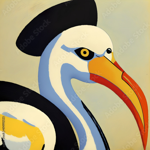 Oil painting. Funny stork.. Generative AI .
