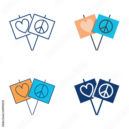 Love and peace symbols icon set