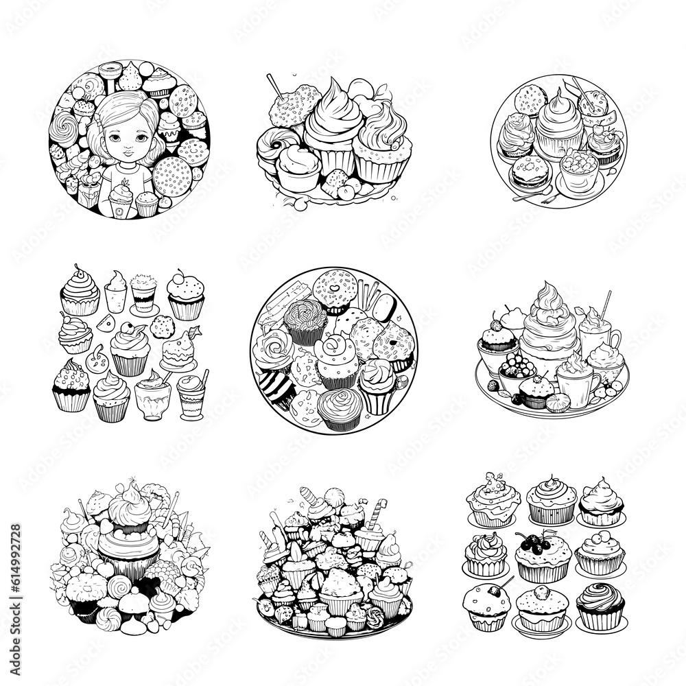 dessert colouring pages for adults. Food tasty vector illustration dessert colouring pages for adults. Food tasty vector illustration