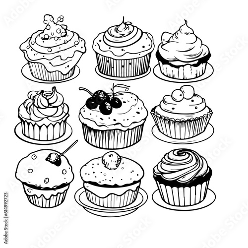 dessert colouring pages for adults. Food tasty vector illustration