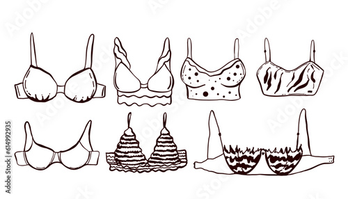 Basic T-shirt Bra technical illustration. Editable underwear flat fashion sketch