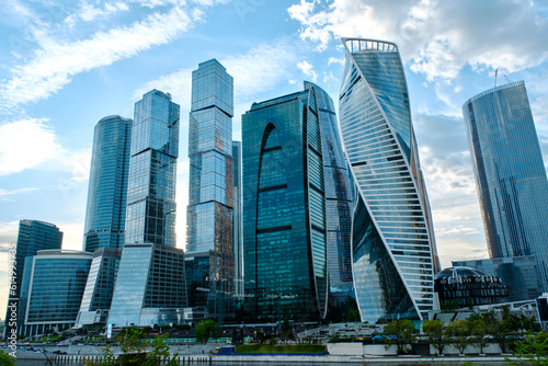 Skyscrapers  Moscow City  background  sky with clouds. 