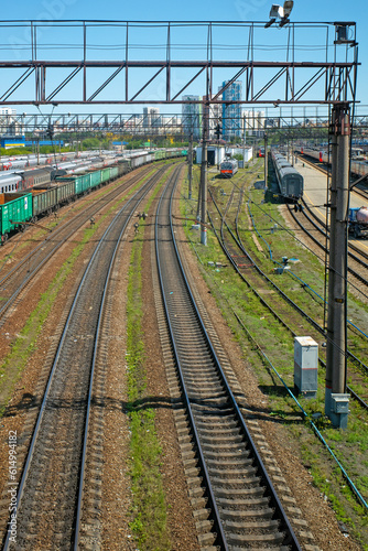 Station railway tracks on a summer day