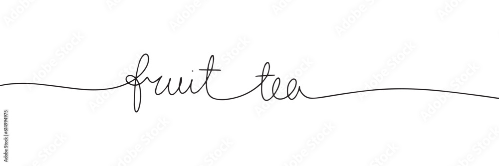 Continuous line drawing of word fruit tea. One line vector minimalist frame illustration of tea concept. Continuous line drawing of word fruit tea. One line vector minimalist frame illustration of tea concept.