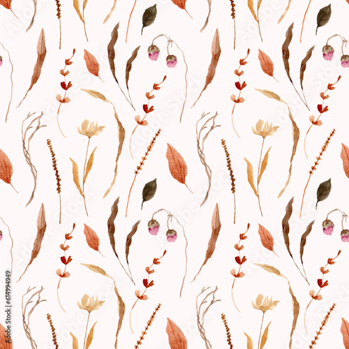 dried flower watercolor seamless pattern