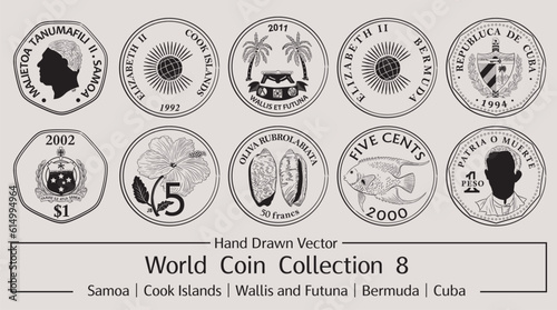 Hand Drawn Vector World Coin Collection 8