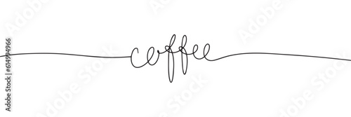 Continuous line drawing of word coffee. One line vector minimalist frame illustration of coffee concept.