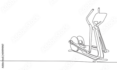 Continuous one line drawing of elliptical trainers. Fitness sport equipment concept minimalist design for logo isolated on white background. Vector illustration