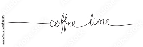 Continuous line drawing of word coffee time. One line vector minimalist frame illustration of coffee concept.