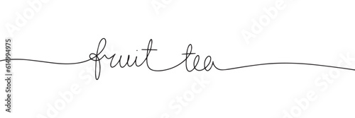 Continuous line drawing of word fruit tea. One line vector minimalist frame illustration of tea concept.