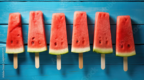 Watermelon popsicles on a wooden background