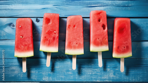 Watermelon popsicles on a wooden background