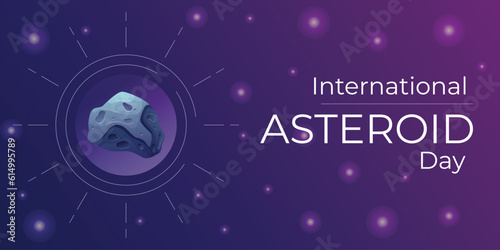 International World June holiday Asteroid Day. Vector cartoon space banner with meteorites and stars.