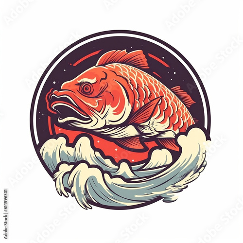 Illustration of fish logo on white background generative AI
