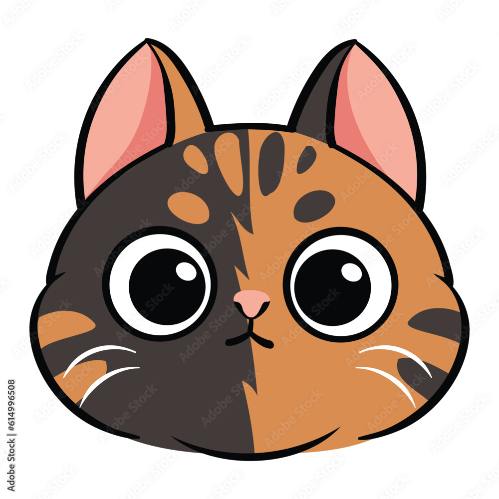 Fototapeta premium Cartoon cute cat face on white background.