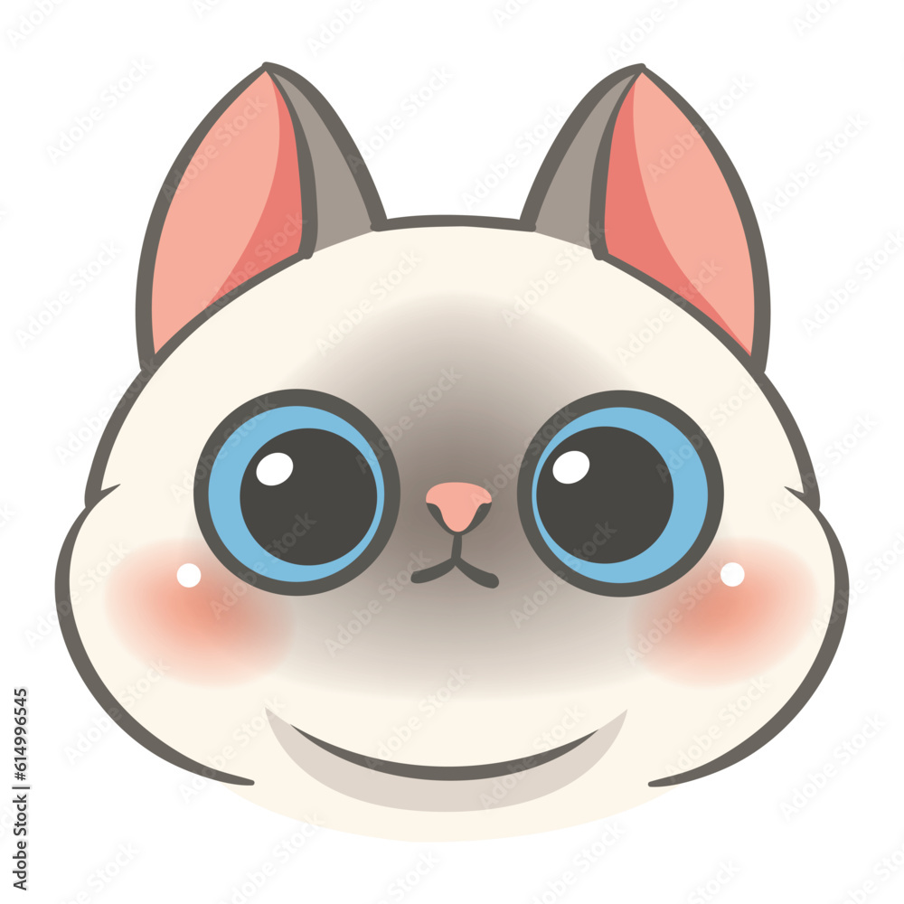 Cartoon cute cat face on white background.