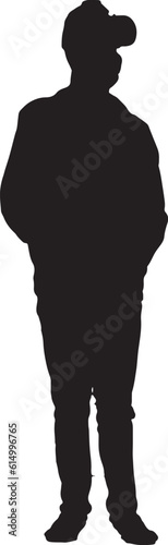 a silhouette of person wearing hat.