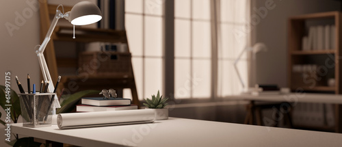 Fotografi Close-up image of an architect or engineer's office desk in a modern office room