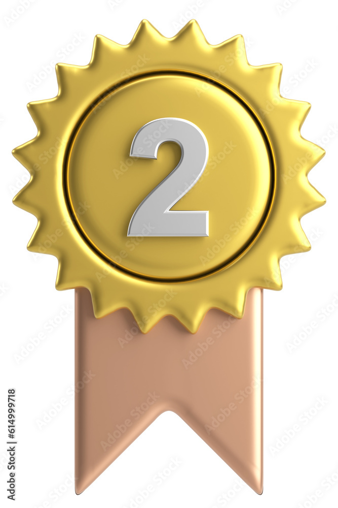 3D medal. Number two. 3D illustration. 3D medal. Number two. 3D illustration.