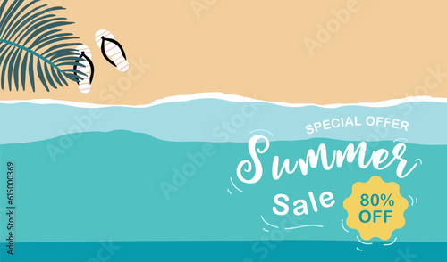 Summer background with sea and beach .Vector summer banner