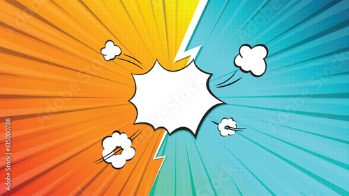 Versus VS Comics Style Background Vertical Template. Orange and blue, Comic book style background, Classic pop-art style, superhero battle intro, gradient background ( 16:9 aspect ratio )