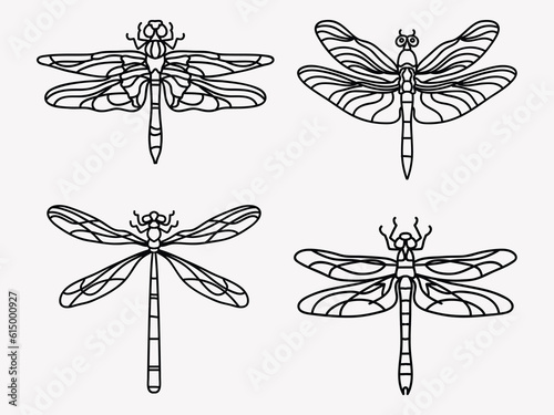 set of dragonfly outline icon doodle vector illustration 