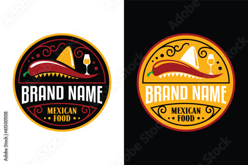 Mexican restaurant icon of vector sombrero and red chilli pepper illustration logo design