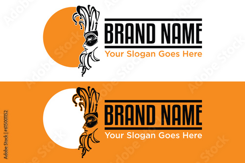 mardi gras jester hat and carnival mask illustration logo design