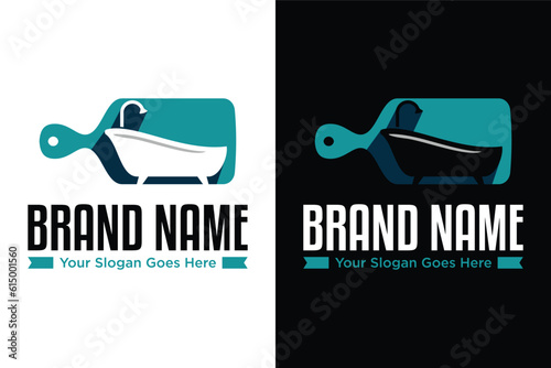 simple cutting board and bathtub interior illustration logo design