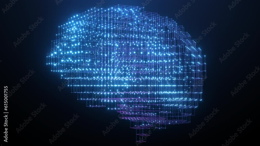 Digital Intelligence: Artifisual Neural Network in 3D Render - Futuristic Video Background for Data Scientists and AI Enthusiasts Blue Dot Flickering Communication