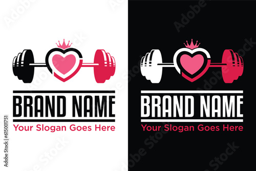 Female queen pink heart shape barbell illustration logo design