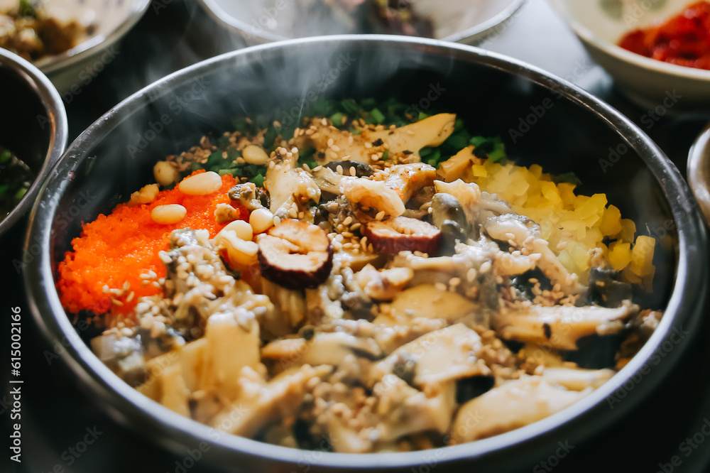 Abalone bibimbap, Korean local food.