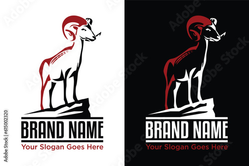 simple modern Goat Standing on the Top of a Mountain illustration logo design
