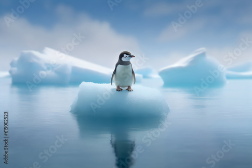 penguin on small iceberg from climate change  made with generative ai