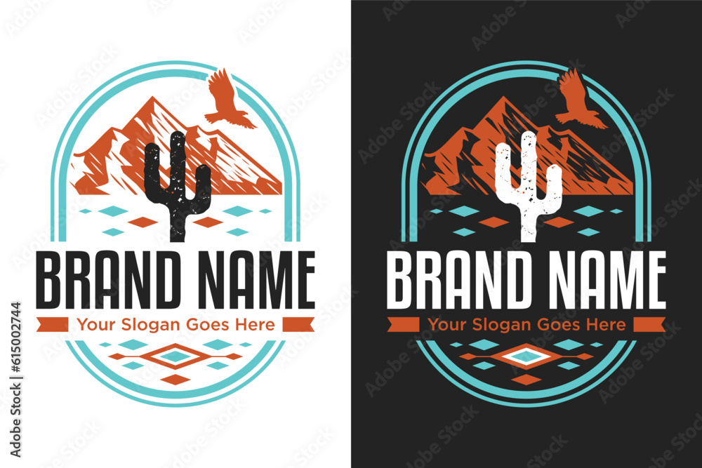 desert rock mountain with cactus illustration logo design desert rock mountain with cactus illustration logo design